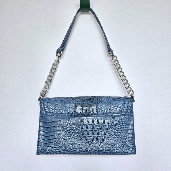 MARC FISHER Blue Faux Alligator / Croc Print Clutch or Shoulder Handbag Purse - Picture 8 of 9